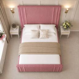 "Bed Choices Aspire Upholstered Bed Frame with 70"" Headboard & mattress in Pink - Size: King" - thumbnail 3