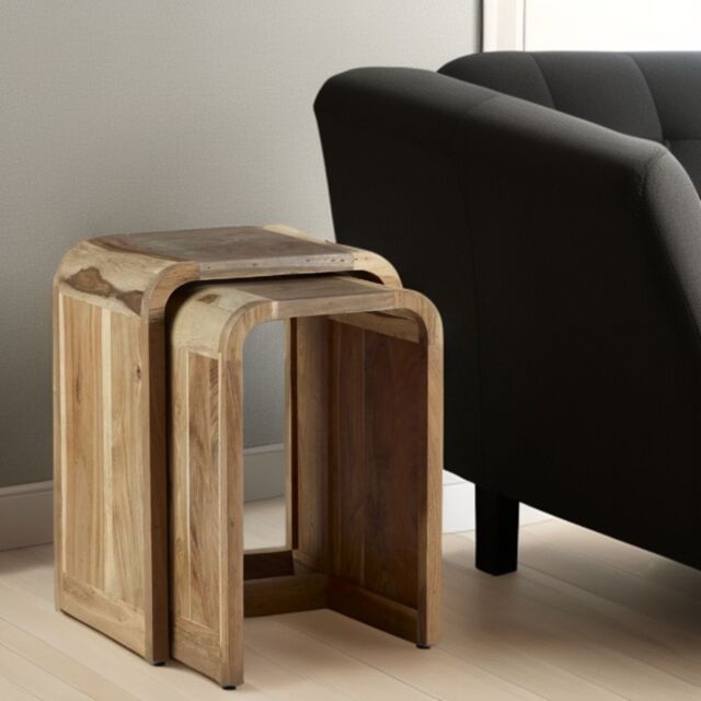 IH Design Daizha Nest of 2 Wooden Tables in Brown - image 1