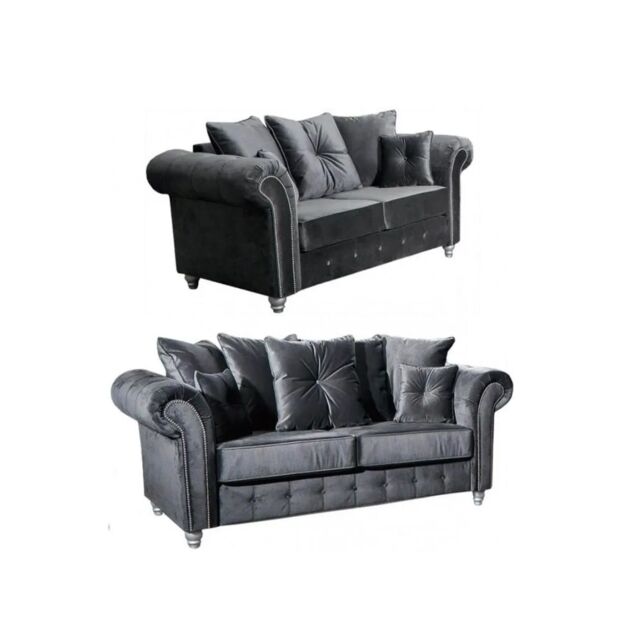 Snugg Furniture UK Limited (3+2 Seater) Raven Plush 3 & 2 Seater sofa Button Arms in Grey - image 1