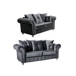 Snugg Furniture UK Limited (3+2 Seater) Raven Plush 3 & 2 Seater sofa Button Arms in Grey - thumbnail 1