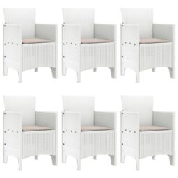 Berkfield Home 7 Piece Garden Dining Set White Poly Rattan - thumbnail 4