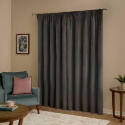 Furn The Ultimate Velvet 100% Blackout Pencil Pleat Curtain Pair in Charcoal - Size: 117 cm width x 137 cm drop - thumbnail 3