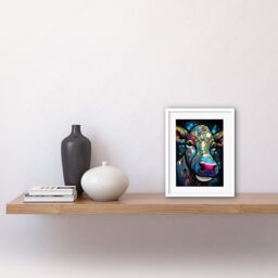 "Artery8 Wall Art Print Psychedelic Pattern Cow Acrylic Painting Colourful Folk Portrait Modern Pop Artwork Framed 9X7 Inch in White - Size: W7"" x H9""" - thumbnail 2