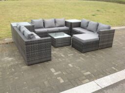 Fimous 10 Seater U Shape Rattan Sofa Set Outdoor Garden Furniture Patio With 3 Table in Dark Grey - thumbnail 4