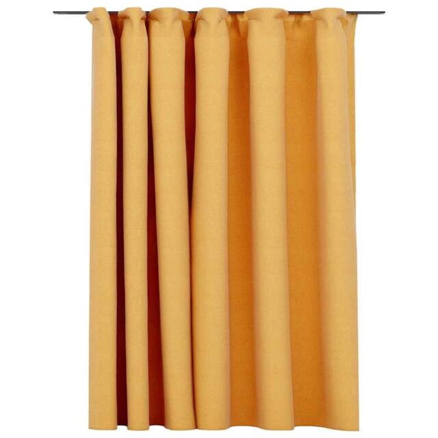 Berkfield Home Linen-Look Blackout Curtain with Hooks Yellow 290x245 cm - image 1