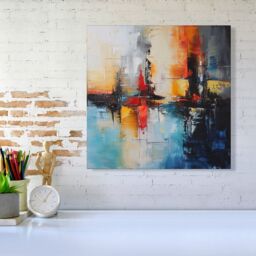 "Warren Reed - Designer Reflective Splendour: City In Abstract Canvas - Size: W16"" x H16""" - thumbnail 1