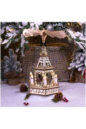 Netagon Battery Powered Wooden Christmas Pyramid with 6 LED Lights in White