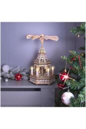 Netagon Battery Powered Wooden Christmas Pyramid with 6 LED Lights in White - thumbnail 3