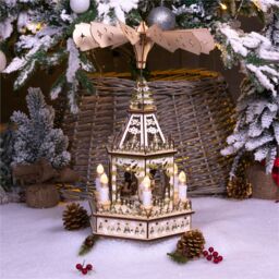 Netagon Battery Powered Wooden Christmas Pyramid with 6 LED Lights in White - thumbnail 5