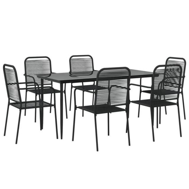 Berkfield Home Elegant 7 Piece Garden Dining Set Black Cotton Rope & Steel
