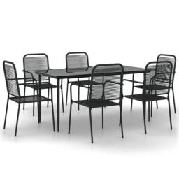Berkfield Home Elegant 7 Piece Garden Dining Set Black Cotton Rope & Steel - thumbnail 3
