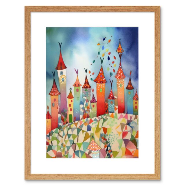 "Artery8 Wall Art Print Celebration Day Cityscape Processional Street Folk Art Watercolour Painting Artwork Framed 9X7 Inch in Beige - Size: W7"" x H9""" - image 1