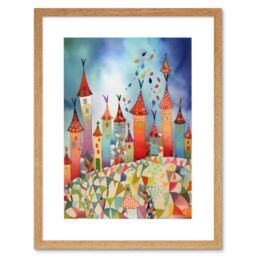 "Artery8 Wall Art Print Celebration Day Cityscape Processional Street Folk Art Watercolour Painting Artwork Framed 9X7 Inch in Beige - Size: W7"" x H9""" - thumbnail 1