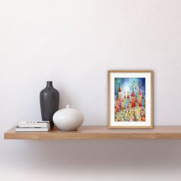 "Artery8 Wall Art Print Celebration Day Cityscape Processional Street Folk Art Watercolour Painting Artwork Framed 9X7 Inch in Beige - Size: W7"" x H9""" - thumbnail 2