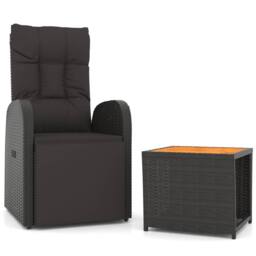 Berkfield Home 2 Piece Garden Lounge Set Black Poly Rattan&Solid Wood Acacia - thumbnail 1