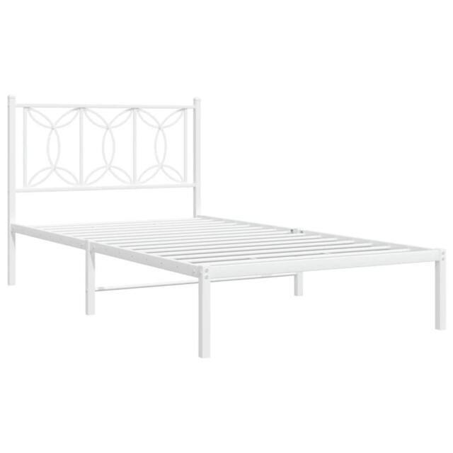 Berkfield Home Metal Bed Frame without Mattress with Headboard White 107x203cm - Size: 107x203 cm - image 1