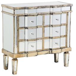 Wyld and Coco Mirrored Sideboard 6 Drawers Distressed Gold Trim in Silver - thumbnail 2