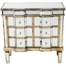 Wyld and Coco Mirrored Sideboard 6 Drawers Distressed Gold Trim in Silver - thumbnail 4