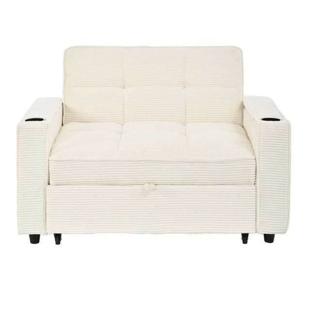 FORGEVIO 2 Seater Sofa Bed Beige 3-in-1 Convertible Fabric in White - image 1
