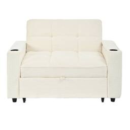 FORGEVIO 2 Seater Sofa Bed Beige 3-in-1 Convertible Fabric in White - thumbnail 1