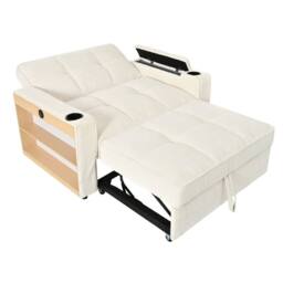 FORGEVIO 2 Seater Sofa Bed Beige 3-in-1 Convertible Fabric in White - thumbnail 2