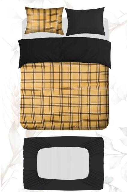 Grace Premium Double Brushed Duvet Cover Set with Fitted Sheet in Gold - Size: King - image 1