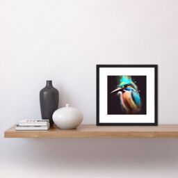 Artery8 Kingfisher Abstract Paint Splatter Bird Watercolour Painting Teal Turquoise Orange Square Wooden Framed Wall Art Print Picture 8X8 Inch - thumbnail 2