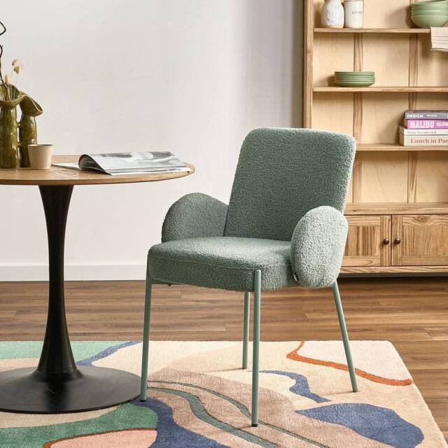 Wyld and Coco Light Green Boucle Dining Chair with Powder-Coated Iron Frame Retro - image 1