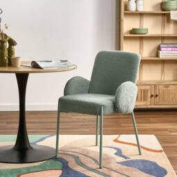 Wyld and Coco Light Green Boucle Dining Chair with Powder-Coated Iron Frame Retro