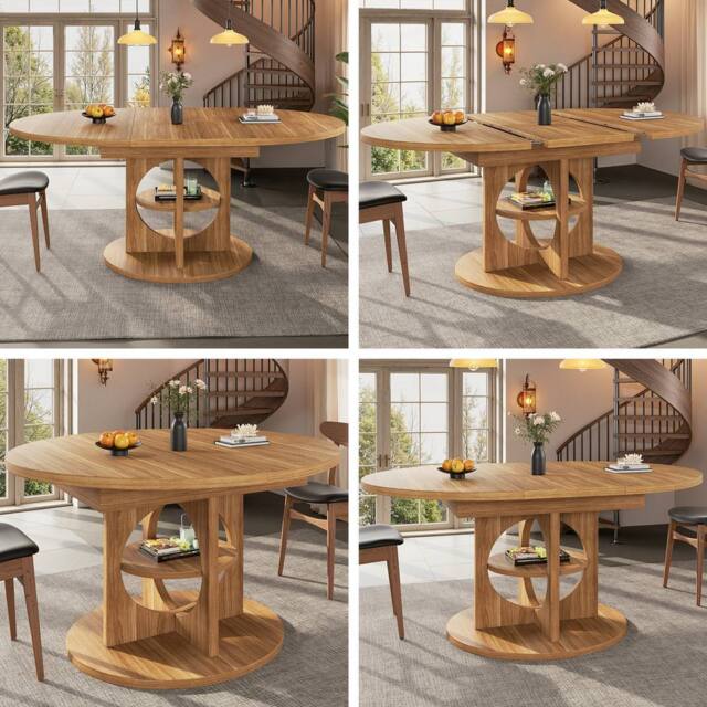 BTM Extendable Dining Table Round to Oval Kitchen Table for 8 people in Brown - image 1