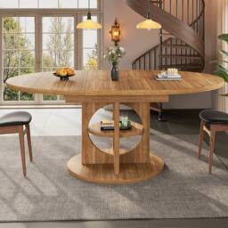 BTM Extendable Dining Table Round to Oval Kitchen Table for 8 people in Brown - thumbnail 6
