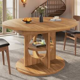 BTM Extendable Dining Table Round to Oval Kitchen Table for 8 people in Brown - thumbnail 4