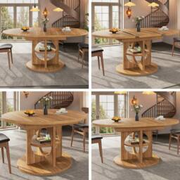 BTM Extendable Dining Table Round to Oval Kitchen Table for 8 people in Brown - thumbnail 1