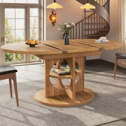 BTM Extendable Dining Table Round to Oval Kitchen Table for 8 people in Brown - thumbnail 3