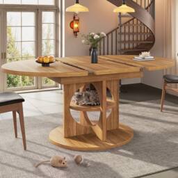 BTM Extendable Dining Table Round to Oval Kitchen Table for 8 people in Brown - thumbnail 5