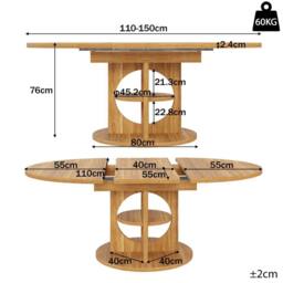 BTM Extendable Dining Table Round to Oval Kitchen Table for 8 people in Brown - thumbnail 7