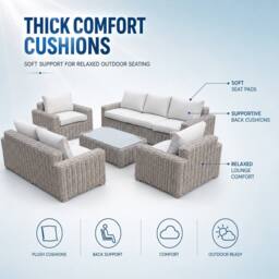 Shatchi Large 7 Seater Rattan Garden Sofa Set with Table & Thick Cushions in Beige - Size: 2 Pack - thumbnail 7