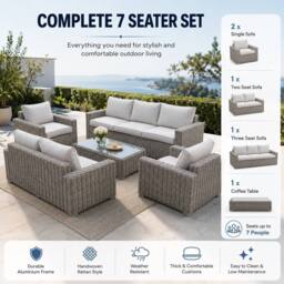 Shatchi Large 7 Seater Rattan Garden Sofa Set with Table & Thick Cushions in Beige - Size: 2 Pack - thumbnail 9