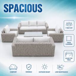 Shatchi Large 7 Seater Rattan Garden Sofa Set with Table & Thick Cushions in Beige - Size: 2 Pack - thumbnail 8