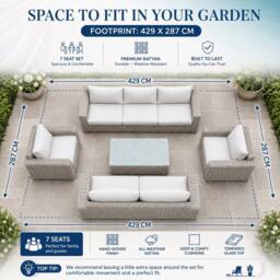 Shatchi Large 7 Seater Rattan Garden Sofa Set with Table & Thick Cushions in Beige - Size: 2 Pack - thumbnail 6