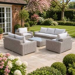 Shatchi Large 7 Seater Rattan Garden Sofa Set with Table & Thick Cushions in Beige - Size: 2 Pack - thumbnail 1