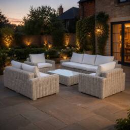 Shatchi Large 7 Seater Rattan Garden Sofa Set with Table & Thick Cushions in Beige - Size: 2 Pack - thumbnail 2