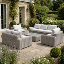Shatchi Large 7 Seater Rattan Garden Sofa Set with Table & Thick Cushions in Beige - Size: 2 Pack - thumbnail 4