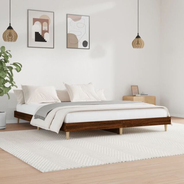 Berkfield Home Bed Frame Brown Oak 200x200 cm Engineered Wood - image 1