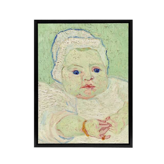 "Artery8 Roulins Baby Portrait Van Gogh Vintage Black Framed Canvas Wall Art in Green - Size: W24"" x H32""" - image 1
