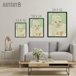 "Artery8 Roulins Baby Portrait Van Gogh Vintage Black Framed Canvas Wall Art in Green - Size: W24"" x H32""" - thumbnail 4