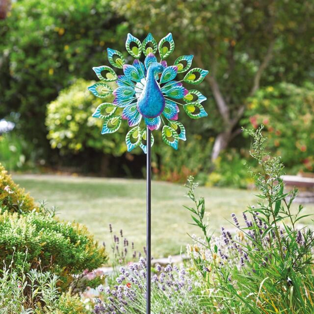 mysmartbuy Peacock Wind Spinner with Solar Powered LED Crackle Glass Globe - image 1