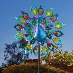mysmartbuy Peacock Wind Spinner with Solar Powered LED Crackle Glass Globe - thumbnail 3