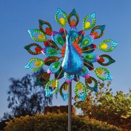mysmartbuy Peacock Wind Spinner with Solar Powered LED Crackle Glass Globe - thumbnail 2