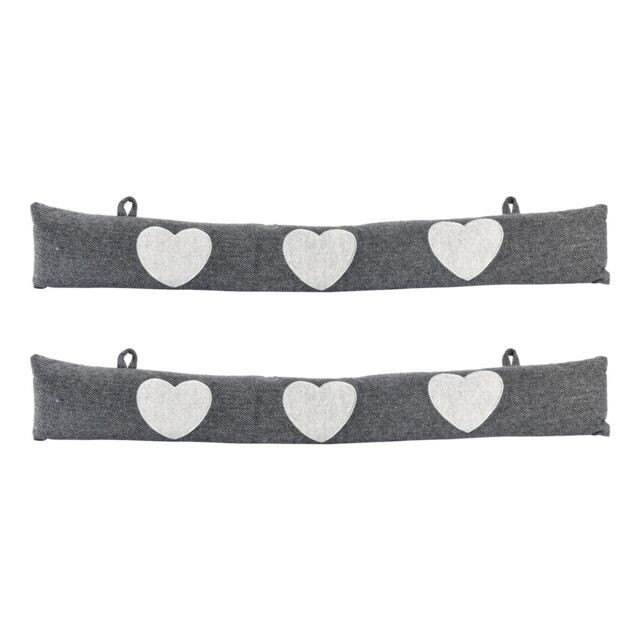 Nicola Spring Herringbone Draught Excluders - 78.5cm - Heart - Pack of 2 in Grey - image 1